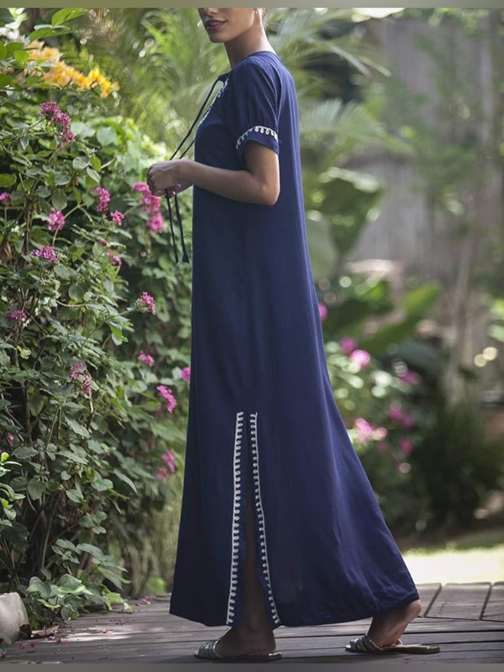 Annabella Embroidered Navy Maxi Dress with Side Slit, Size S - Picture 3 of 11